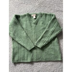 Maurices Women Green 100%Wool Knit V Neck 3/4 Sleeve Sweater Size Large